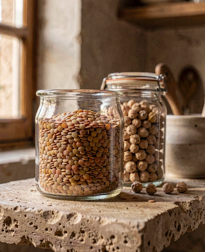 Legumbres en tarros de cristal